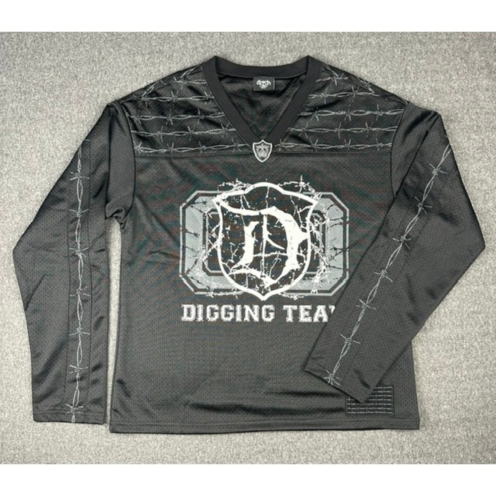 Ditch LA Digging Team Mesh Jersey Black Barbed Wire Graphic Long Sleeve Small